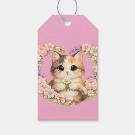 Etiqueta Para Presente Coração Floral Arte Kawaii Gatinho