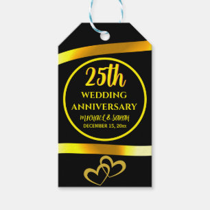 Etiqueta Para Presente Coração Moderno do 25 Black Dourado Casamento Aniv