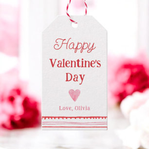 Etiqueta Para Presente Coração Rosa e Vermelho Feliz Dia dos Namorados