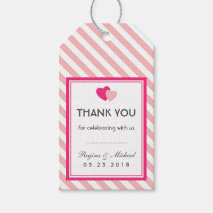 Etiqueta Para Presente Coração Rosa Stripes Padrão Casamento Favorito 