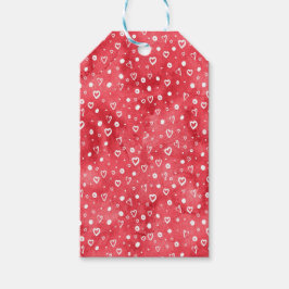 Etiqueta Para Presente Corações Brancos no Fundo da Abertura Vermelha