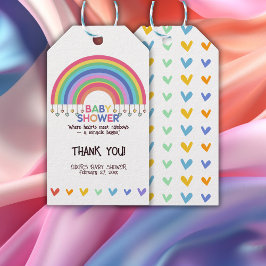 Etiqueta Para Presente Corações Coloridos Encontram Chá de fraldas Arco-Í