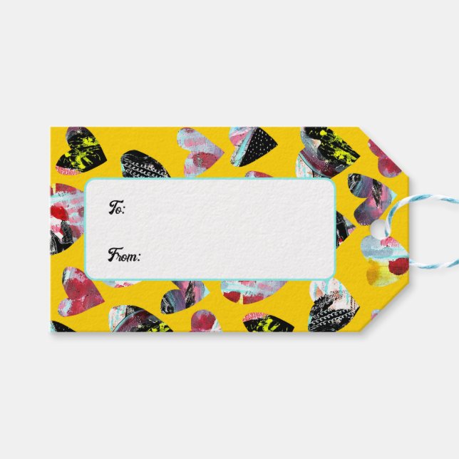 Etiqueta Para Presente Corações de Colagem Personalizados (Frente (horizontal))