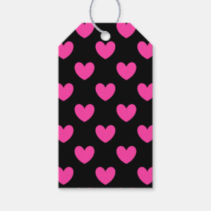 Etiqueta Para Presente Corações de polca cor-de-rosa fuchsia em preto
