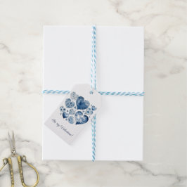 Etiqueta Para Presente Corações de São Valentim em Azul Delft com Notas d