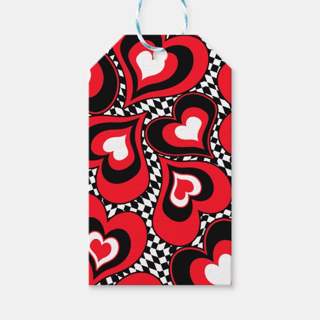 Etiqueta Para Presente Corações, vermelho, preto, branco (Frente)