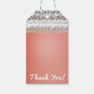 Etiqueta Para Presente Coral Peach Dipped Chic Silver Bling Party Favor