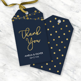 Etiqueta Para Presente Cordas Azuis de Luzes Faux Dourado Obrigado