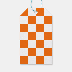 Etiqueta Para Presente Cores de Equipe Esportiva Laranja Branco Xadrez Di