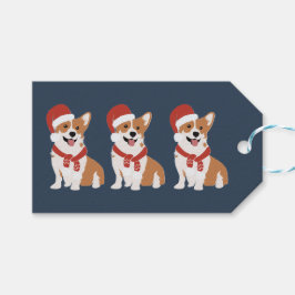 Etiqueta Para Presente Corgi Natal Papai Noel - Azul Naval de Inverno Sof