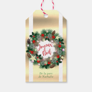 Etiqueta Para Presente Coroa de Natal, bolas vermelhas, pinhas