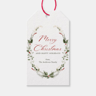 Etiqueta Para Presente Coroa de Natal de folhagem em aquarela elegante