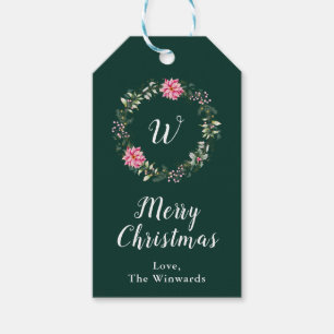 Etiqueta Para Presente Coroa de Natal de Poinsettia Rosa Feliz Natal
