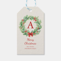 Coroa de Natal em monograma e nome em aquarela