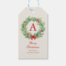 Etiqueta Para Presente Coroa de Natal em monograma e nome em aquarela