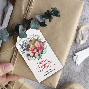 Etiqueta Para Presente Coroa de Natal, flores brancas, fotografia de baga