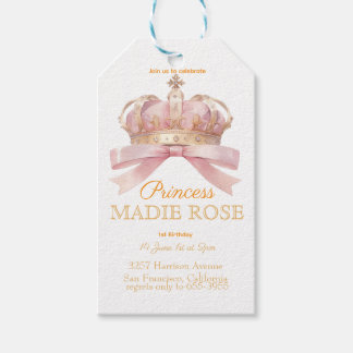 Etiqueta Para Presente Coroa de Princesa Rosa Conto de Fadas Aniversário