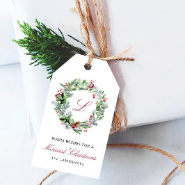 Etiqueta Para Presente Coroa de Vegetação de Inverno Monograma Feriado
