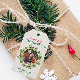 Etiqueta Para Presente Coroa Festiva Personalizada com Foto e Nome da Fam