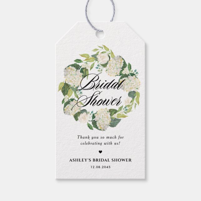 Etiqueta Para Presente Coroa Floral de Hortênsia Branca para Chá de Noiva (Frente)