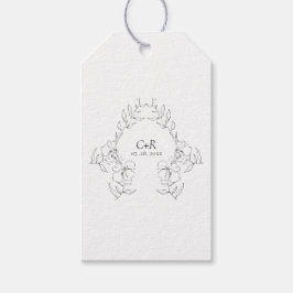 Etiqueta Para Presente Coroa Floral Preto/Branco Moderno Elegante