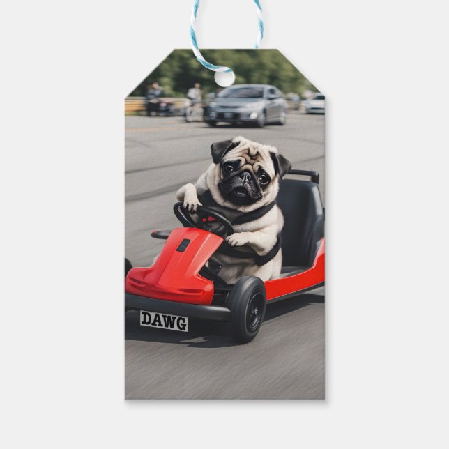 Etiqueta Para Presente Corrida Pug go-kart (Frente)