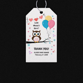 Etiqueta Para Presente Coruja Adorável com Chá de fraldas de Balões e Cor