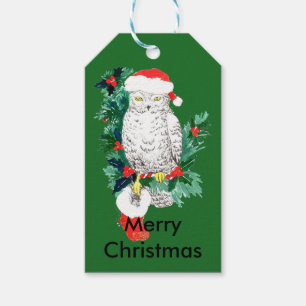 Etiqueta Para Presente Coruja bonito do feriado do Natal com meia