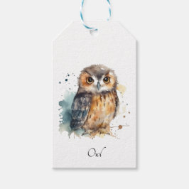 Etiqueta Para Presente Coruja-branca em aquarela, personalizável
