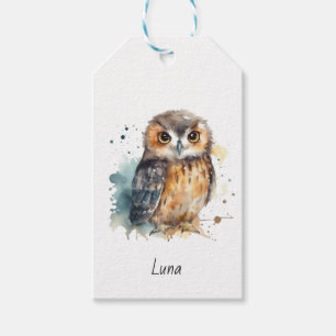 Etiqueta Para Presente Coruja de Aquarela Cuta, personalizada