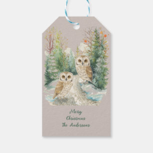 Etiqueta Para Presente Coruja de Inverno Arte Natalina Floresta