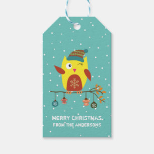 Etiqueta Para Presente Coruja de Natal Bonita e "Feliz Natal" Personaliza