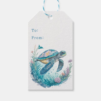Etiqueta Para Presente Costeira de Natal Turtle Aquarela
