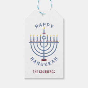 Etiqueta Para Presente Costume feliz do partido de Hanukkah Menorah