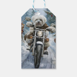 Etiqueta Para Presente Coton De Tulear Cachorro Dirigindo Motocicleta Nat