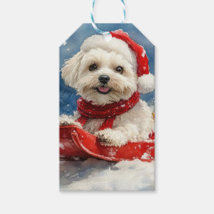 Etiqueta Para Presente Coton De Tulear em Trenó Deixe Nevar Natal