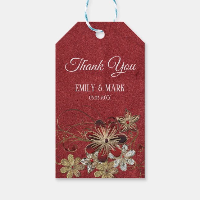 Etiqueta Para Presente Couro Vermelho E Flores (Frente)