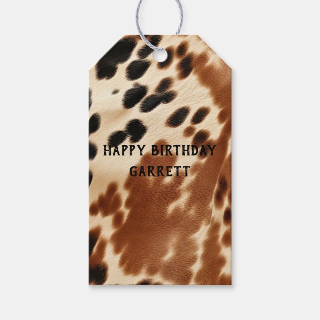 Etiqueta Para Presente Cowboy Ocidental Cream Brown Black Cowhide (Frente)