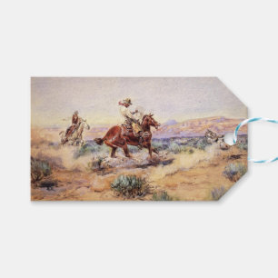 Etiqueta Para Presente Cowboys Americanos em Horseback Lassging a Lobo