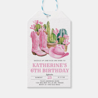 Etiqueta Para Presente Cowgirl Ocidental rosa Cactus Watercolor Aniversár