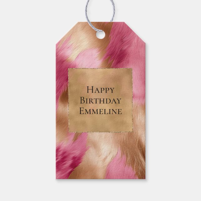 Etiqueta Para Presente Cowhide Dourada-rosa ocidental (Frente)