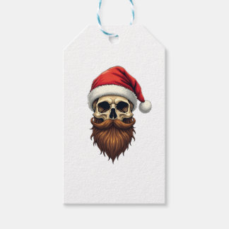 Etiqueta Para Presente Cranio de Papai Noel Hipster Engraçado com Chapéu 