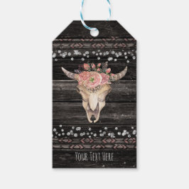 Etiqueta Para Presente Crânio de Vaca Floral Rústico Boho Chic Festa Pers