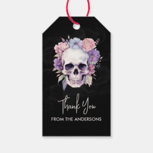 Etiqueta Para Presente Crânio Floral Elegante Gótico Obrigado Personaliza