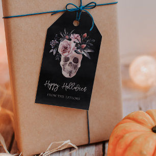 Etiqueta Para Presente Crânio Floral Personalizado Halloween