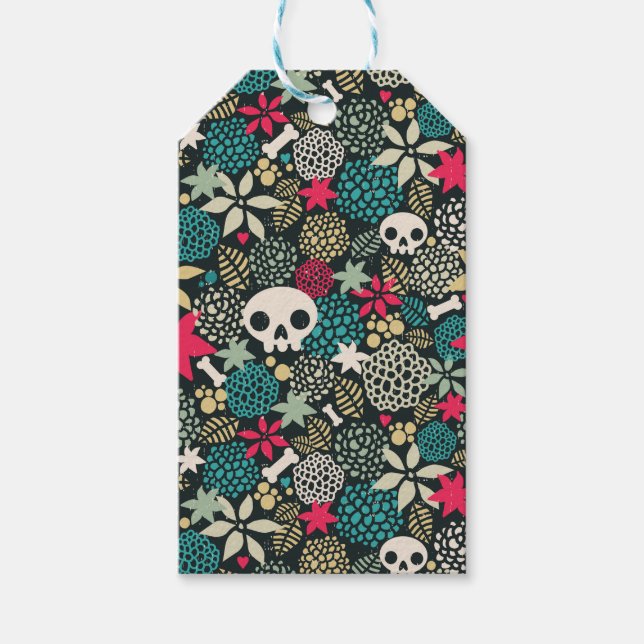 Etiqueta Para Presente Crânio nas flores (Frente)