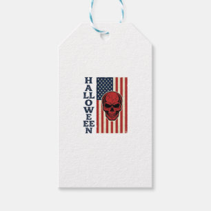 Etiqueta Para Presente Cranio Patriótico de Halloween Bandeira Assustador