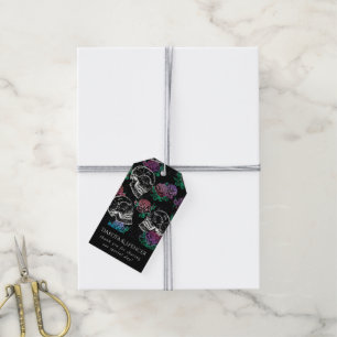 Etiqueta Para Presente Crânios e Rosas Escuras Funky Glam Ombre Obrigad