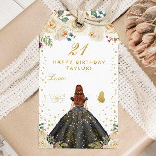 Etiqueta Para Presente Cream Floral Brown Hair Girl Happy Birday