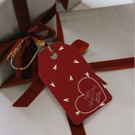 Etiqueta Para Presente Cream Hearts on Burgundy - Minimal Valentine 